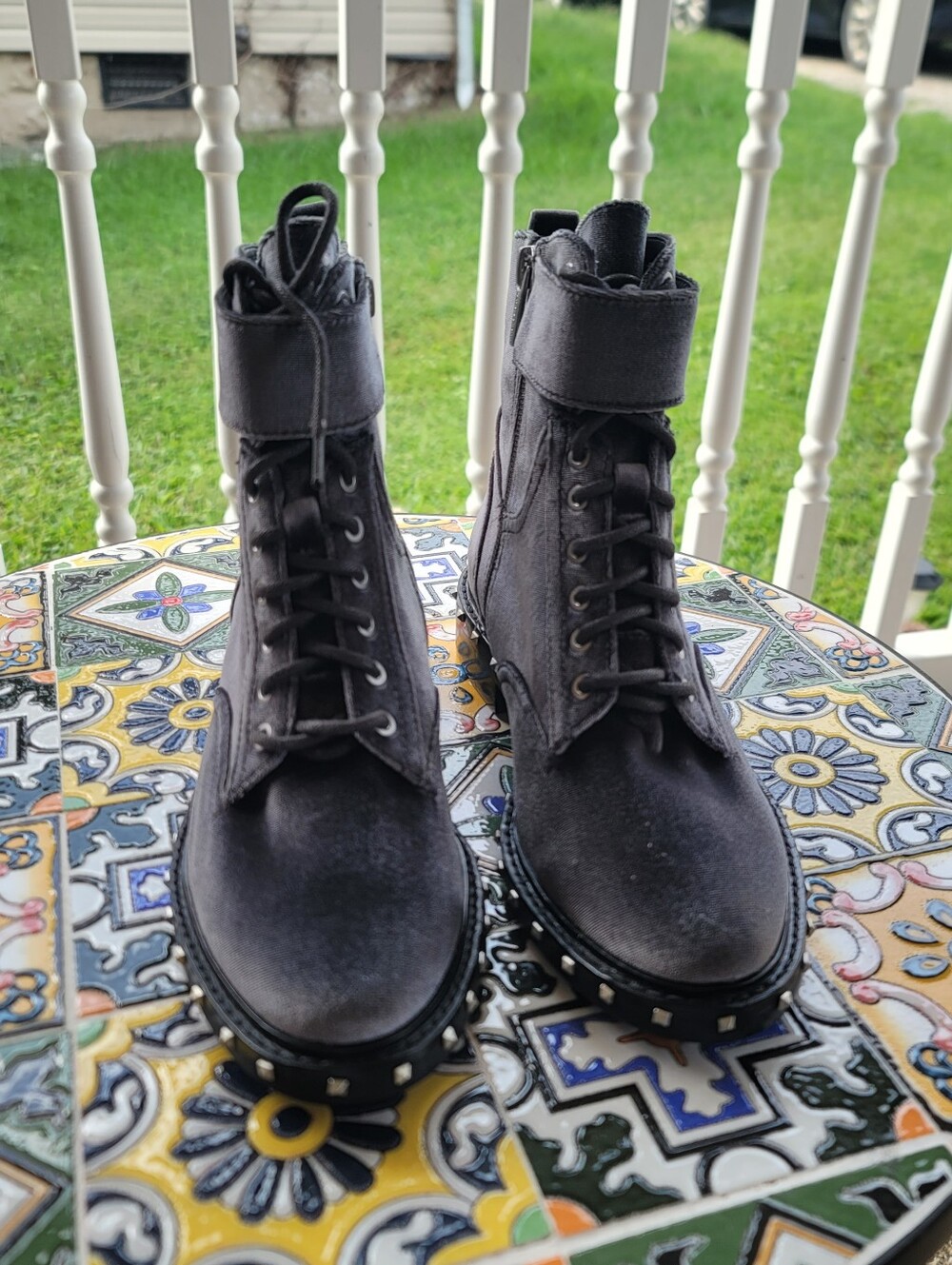 Vince Camuto Black Lace-Up Combat Boots with Ankle Strap Size 6M